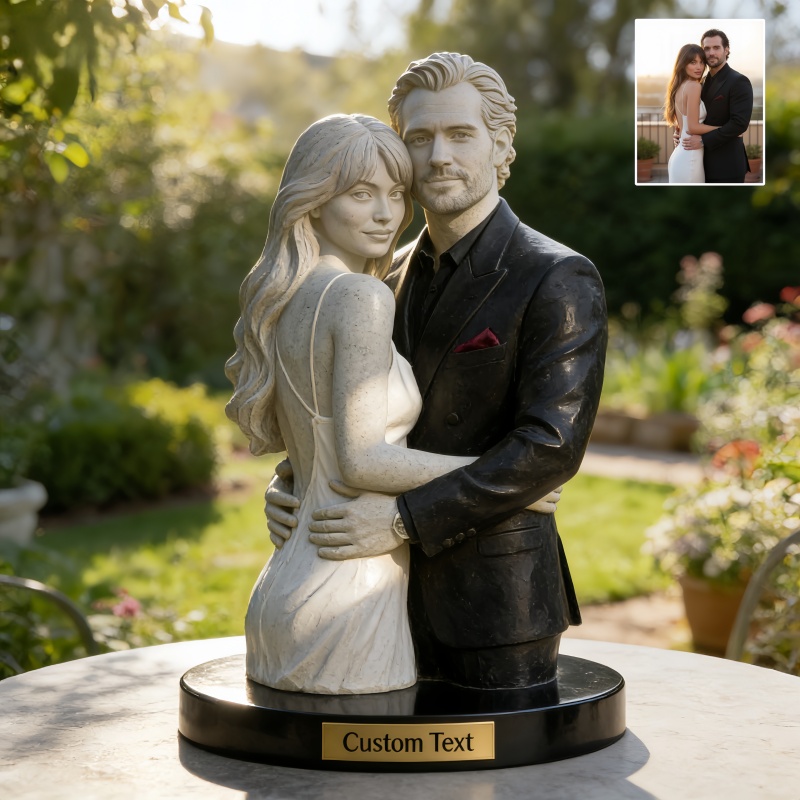 Personalized stone style couple photo desk figurine with text-$32.00-Photo to 3d art