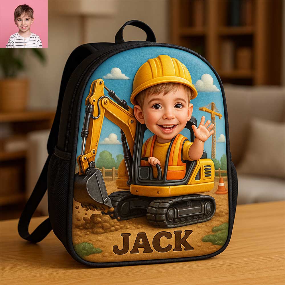 Personalized Children's Excavator Driver Cartoon Photo Theme School Bag-$38.00-Photo to 3d art