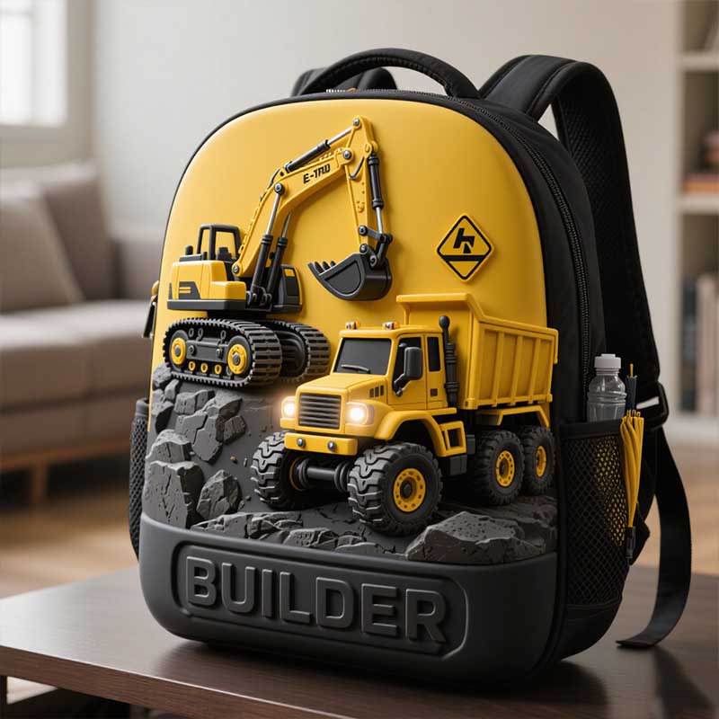 Personalized Children's Engineering Vehicle Themed School Bag-$38.00-Photo to 3d art