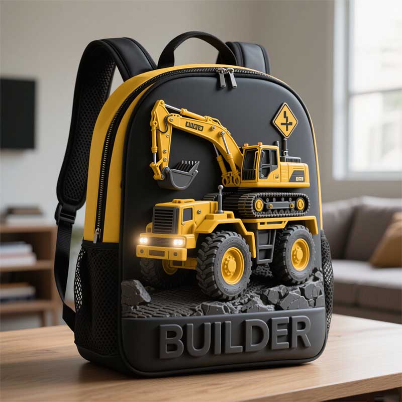 Personalized Children's Engineering Vehicle Themed School Bag-$38.00-Photo to 3d art