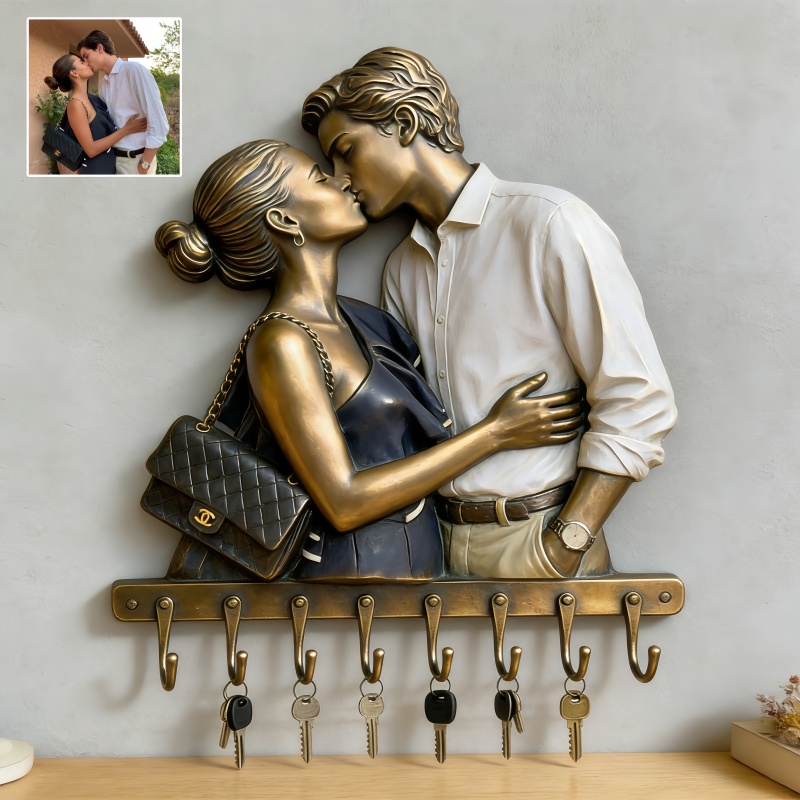 Custom vintage bronze style couple photo wall key holder-$35.00-Photo to 3d art