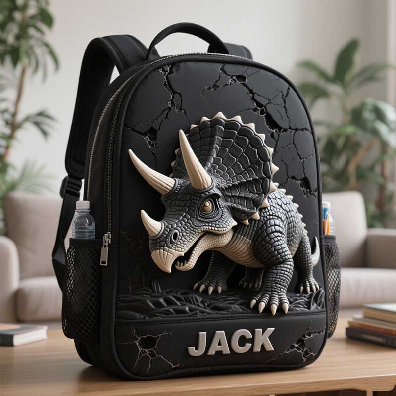 Personalized Children's Triceratops Dinosaur Theme Schoolbag-$38.00-Photo to 3d art