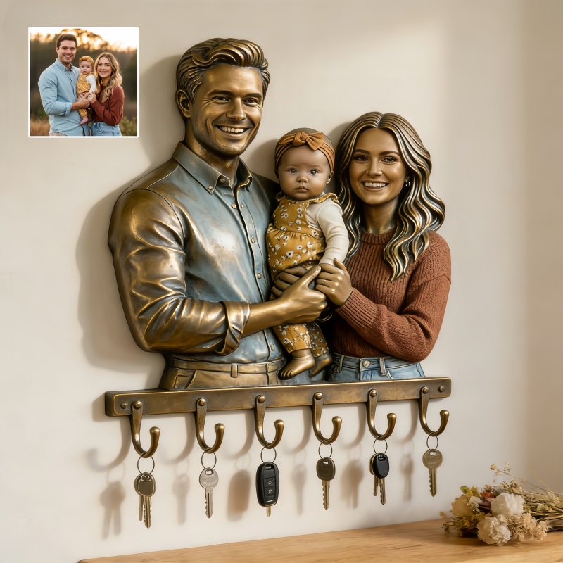 Custom vintage bronze style couple photo wall key holder-$35.00-Photo to 3d art