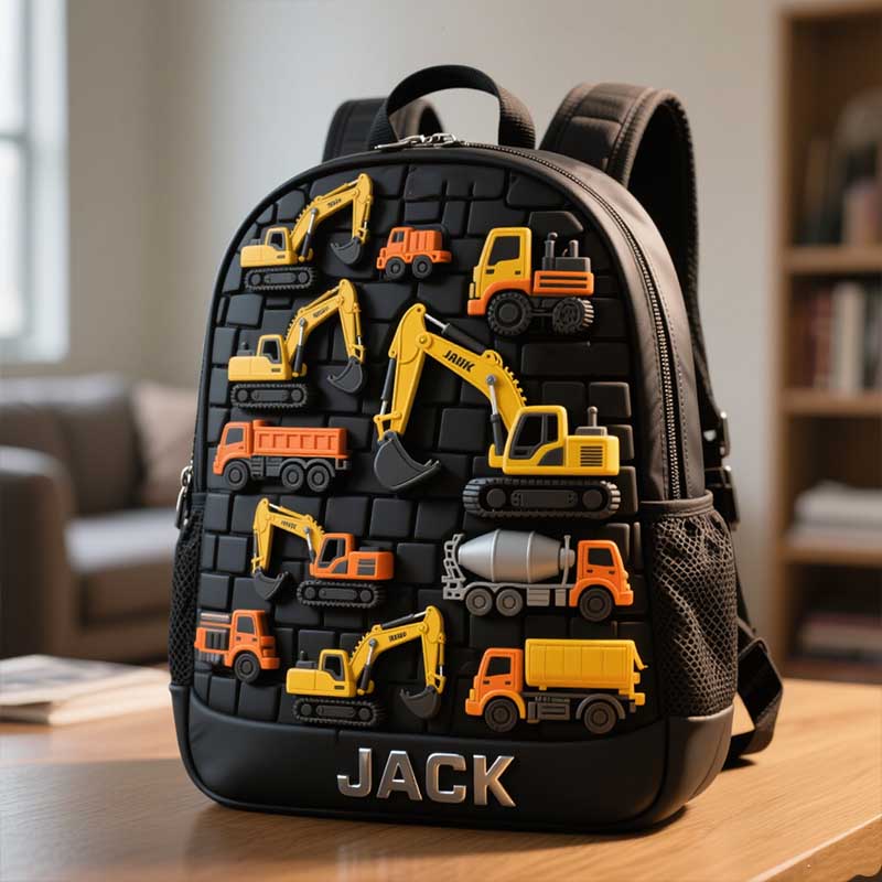 Personalized Children's Engineering Vehicle Wall Theme Schoolbag-$38.00-Photo to 3d art