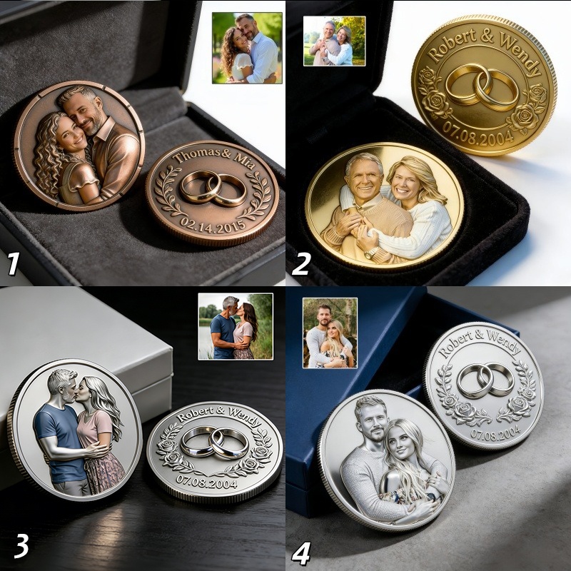 Custom Couple Photo Engraved Keepsake Coin-$33.00-Photo to 3d art