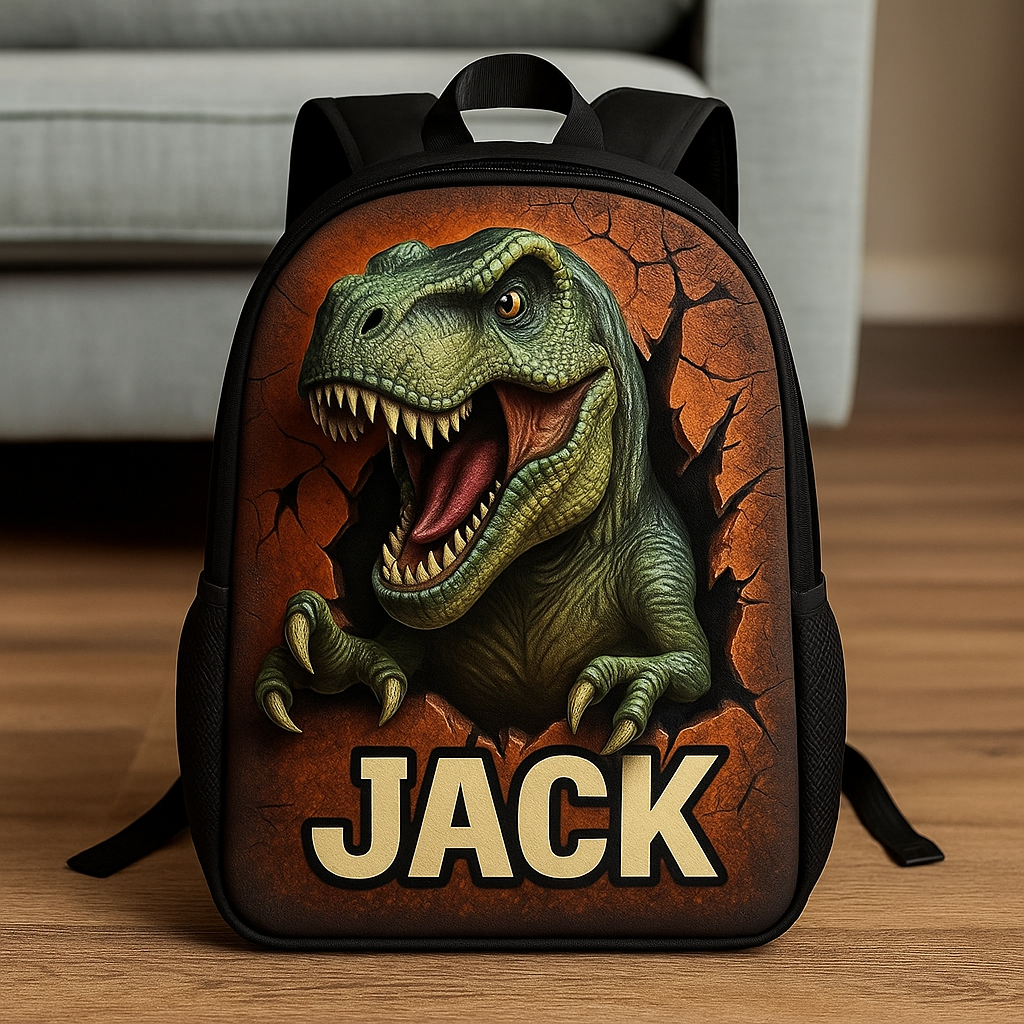 Personalized Children's Dinosaur Lover Themed Schoolbag-$38.00-Photo to 3d art