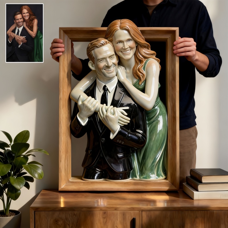 Custom Creative Couple Photo Frame Sculpture-$35.00-Photo to 3d art