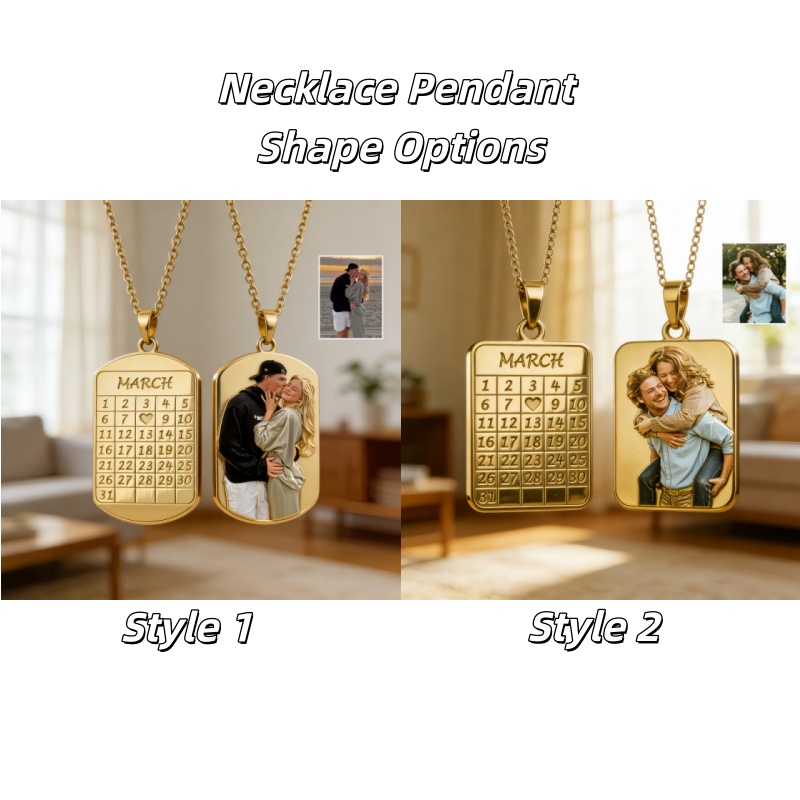 Personalized Couple Photo Calendar Necklace-$35.00-Photo to 3d art