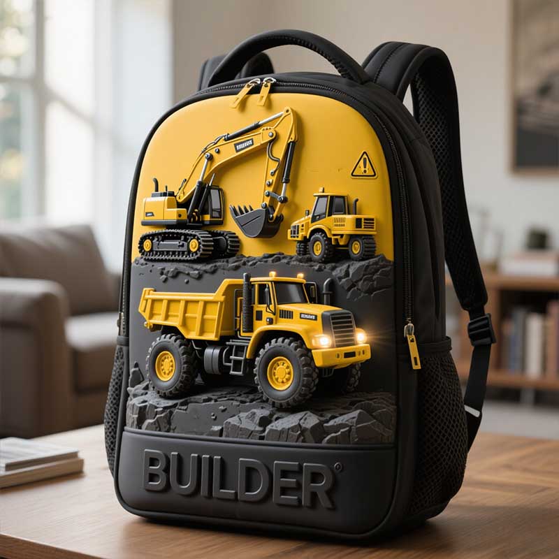 Personalized Children's Engineering Vehicle Themed School Bag-$38.00-Photo to 3d art