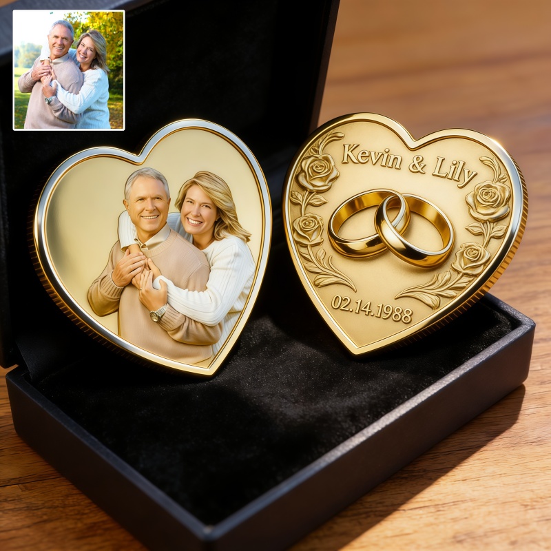 Custom Heart Shaped Photo Coin with Name and Date-$33.00-Photo to 3d art