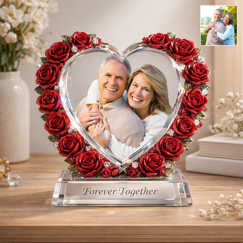 Custom couple photo heart rose keepsake with text-$32.00-Photo to 3d art