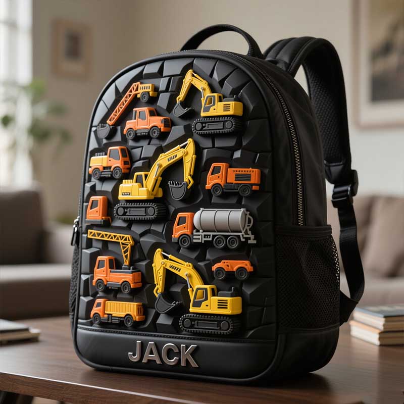 Personalized Children's Engineering Vehicle Wall Theme Schoolbag-$38.00-Photo to 3d art