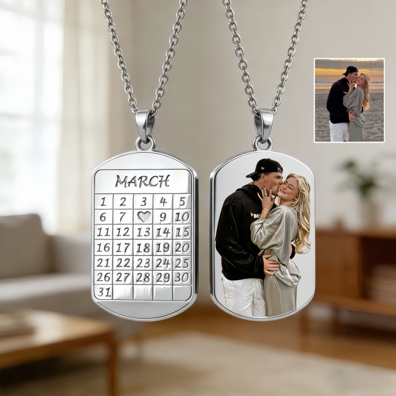 Personalized Couple Photo Calendar Necklace-$35.00-Photo to 3d art