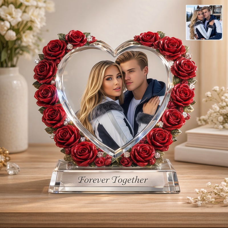 Custom couple photo heart rose keepsake with text-$32.00-Photo to 3d art