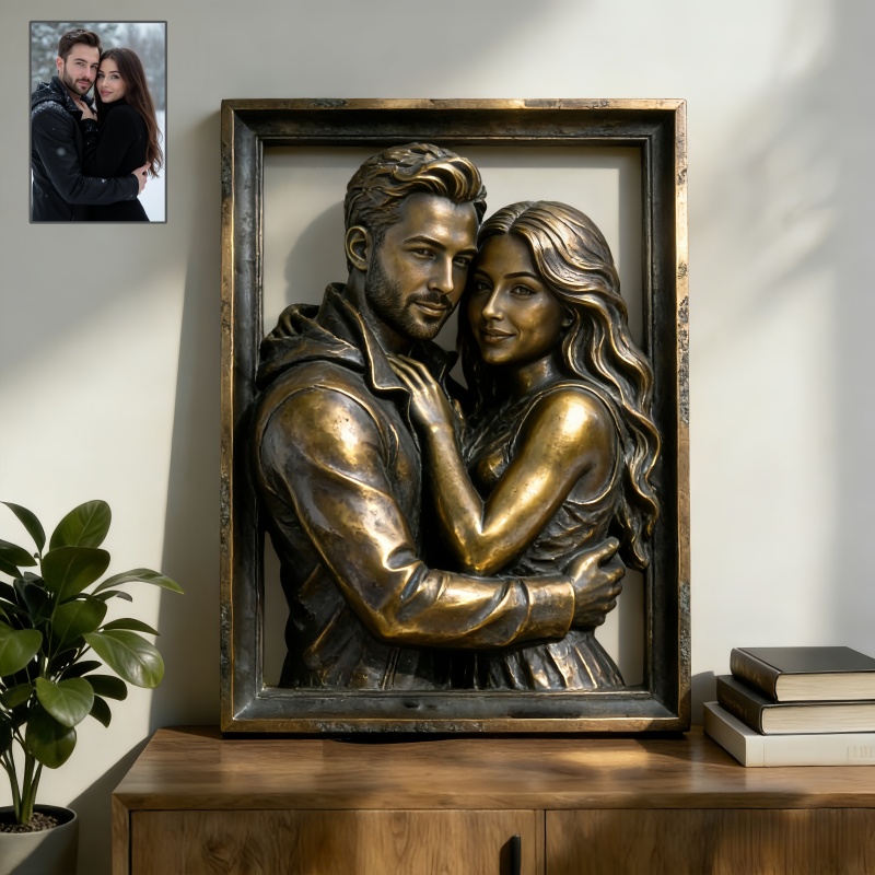 Custom Bronze Metallic Effect Couple Photo Frame-$35.00-Photo to 3d art