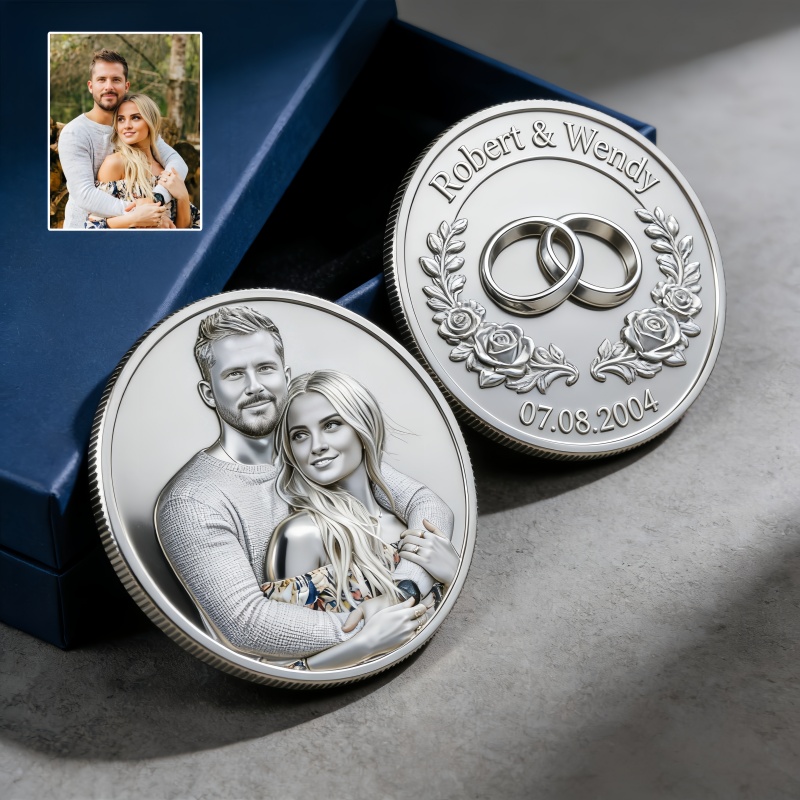 Custom Couple Photo Engraved Keepsake Coin-$33.00-Photo to 3d art